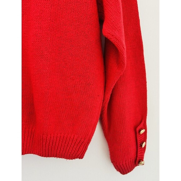 Vintage 90s Worthington Fire Engine Red Gold Button Up Cardigan Petite Sz Med - Picture 7 of 7